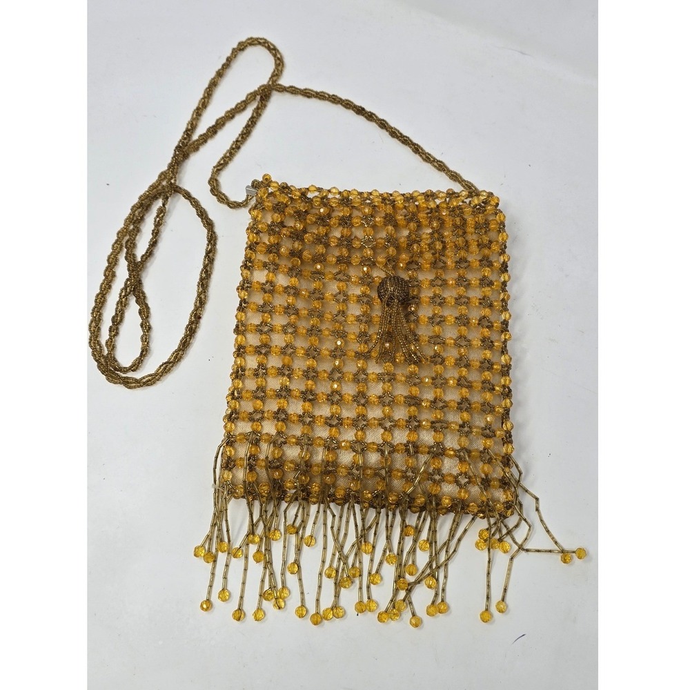 Vtg Y2K Bijoux Terner crossbody bag women beaded evening fringe tassel retro